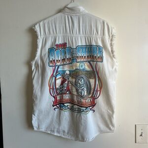 Biker Sleeveless Casual Button Down Shirt